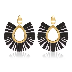 Black Raffia & 18K Gold-Plated Fan Drop Earrings