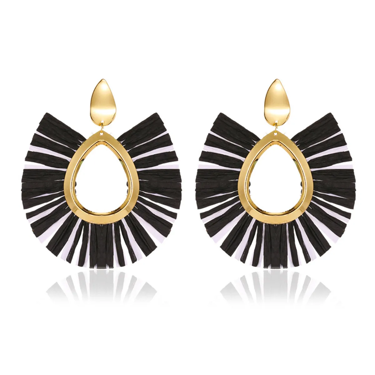 Black Raffia & 18K Gold-Plated Fan Drop Earrings