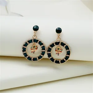 Black Ribbon & Enamel 18K Gold-Plated Candy Cane Figaro Drop Earrings