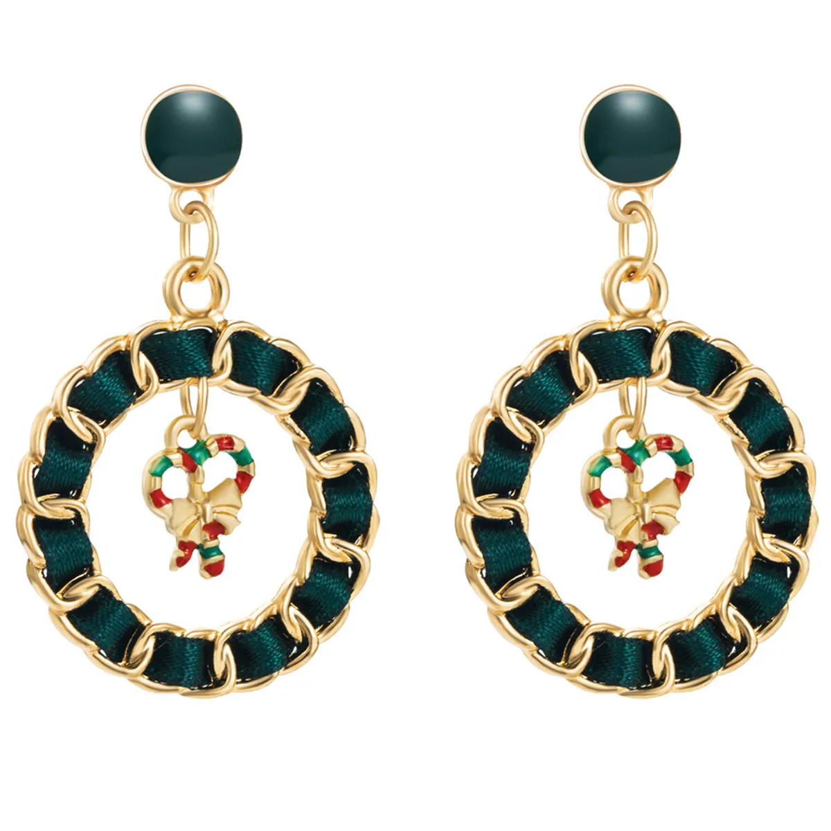 Black Ribbon & Enamel 18K Gold-Plated Candy Cane Figaro Drop Earrings