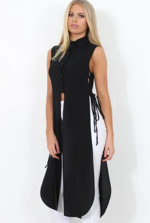 Black Split Detail Longline Shirt - Eva