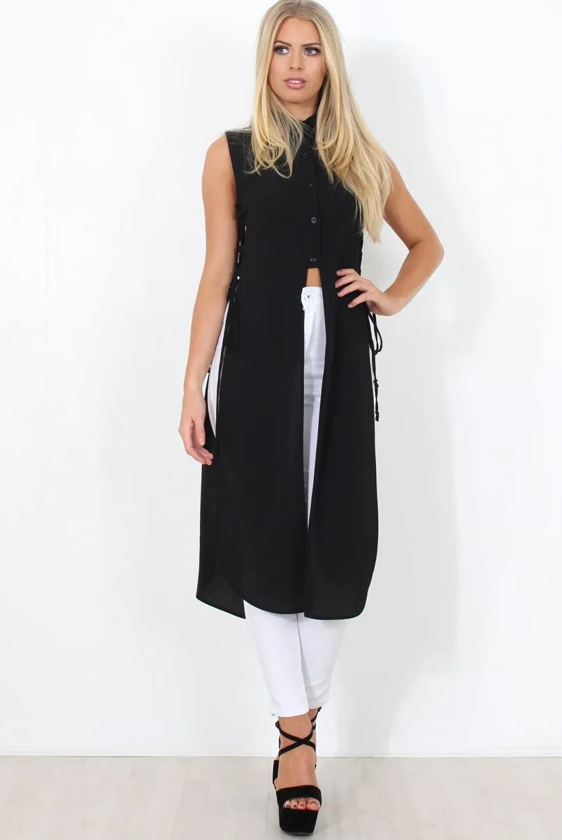 Black Split Detail Longline Shirt - Eva
