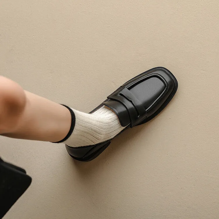 Black Square Toe Strap Loafers #001130C