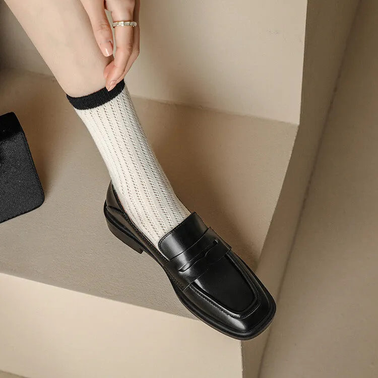 Black Square Toe Strap Loafers #001130C