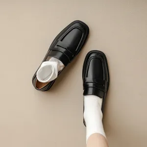 Black Square Toe Strap Loafers #001130C