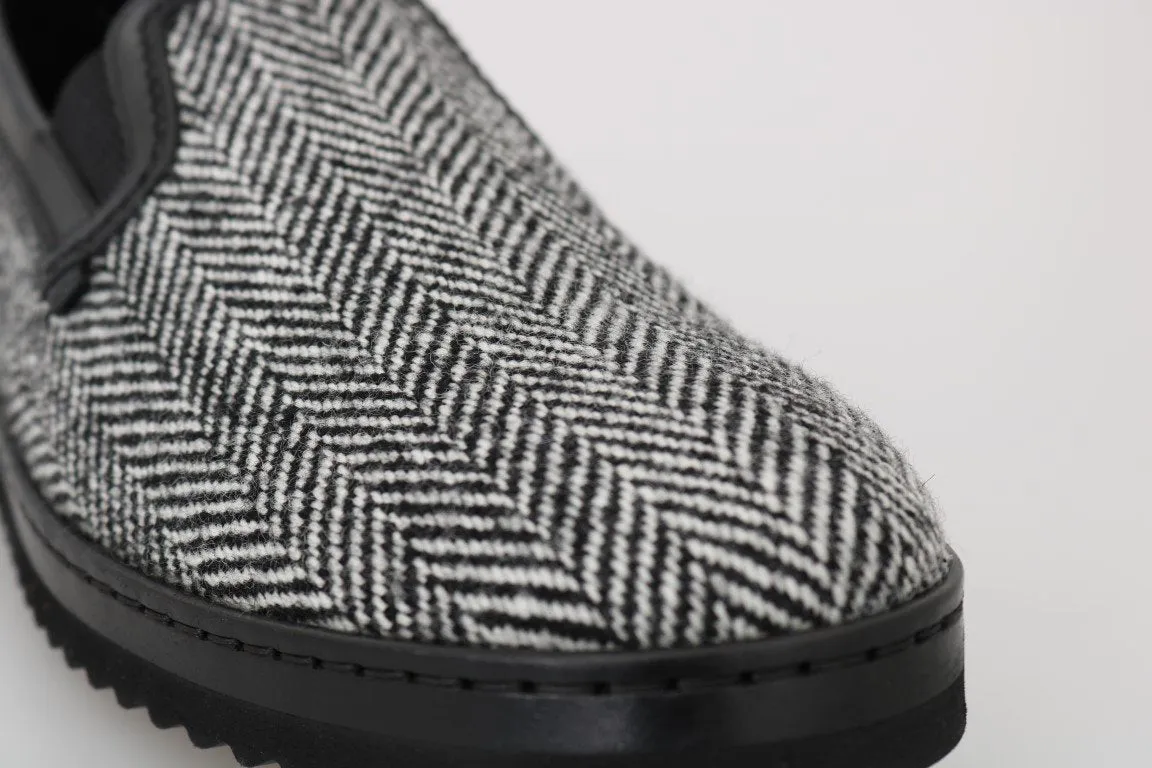 Black White Wool Leather Loafers