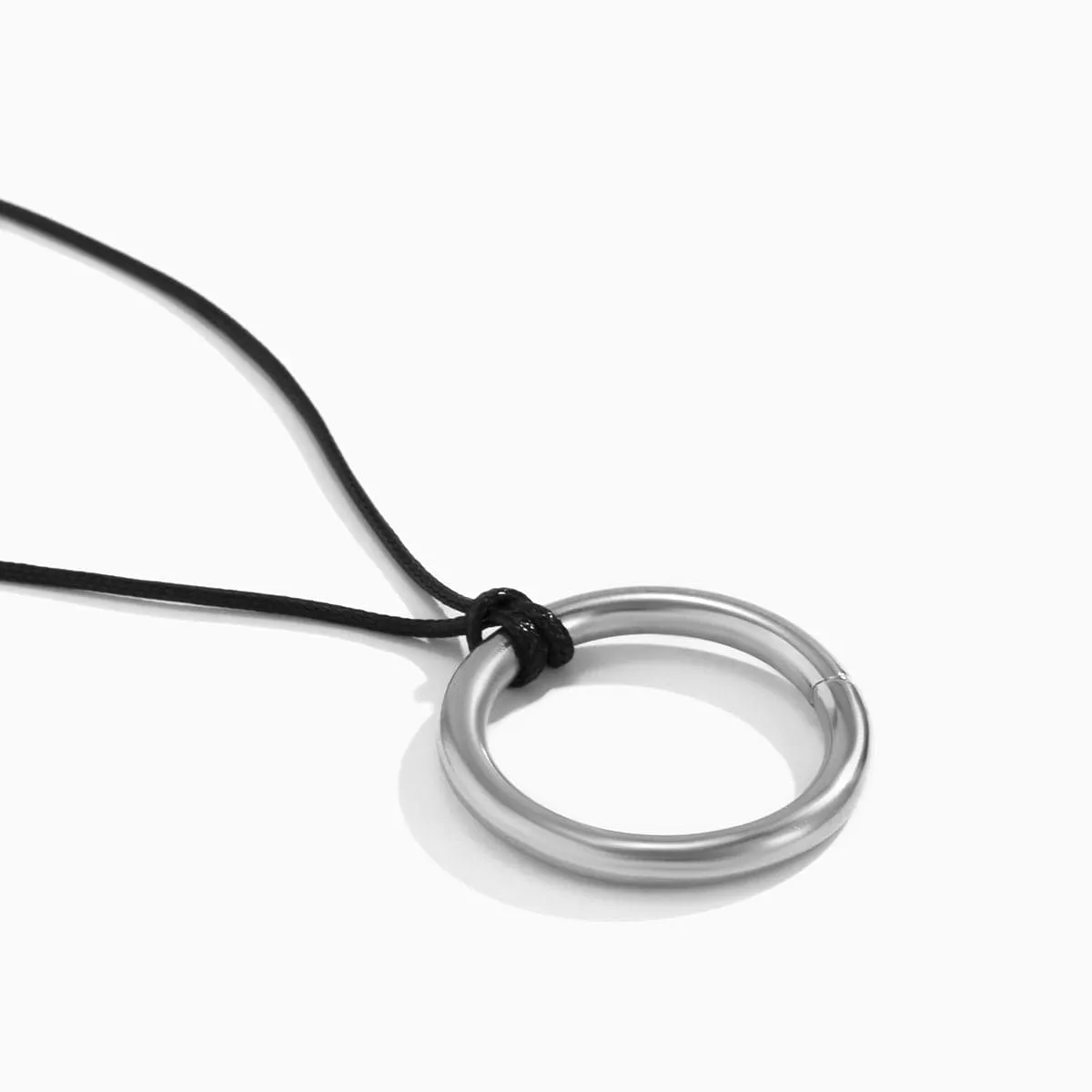 Black Yarn & Silver-Plated Circle Pendant Necklace