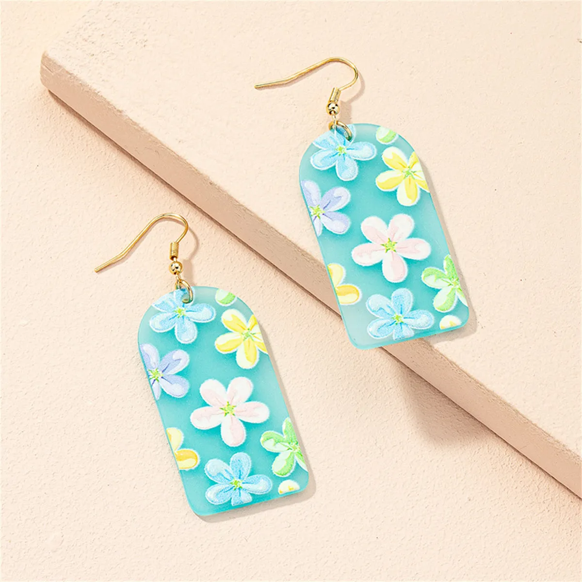 Blue Acrylic & 18K Gold-Plated Floral Drop Earrings