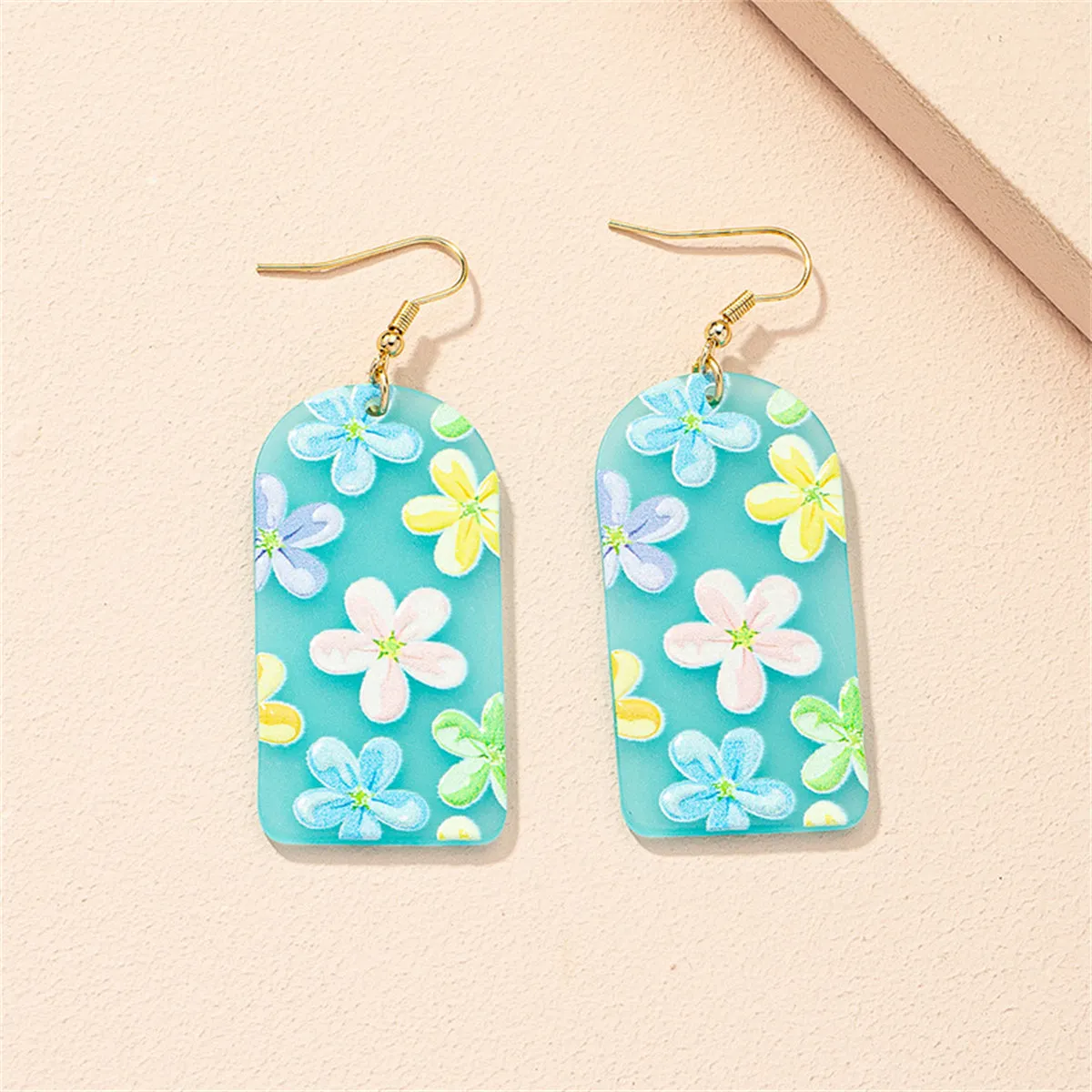 Blue Acrylic & 18K Gold-Plated Floral Drop Earrings