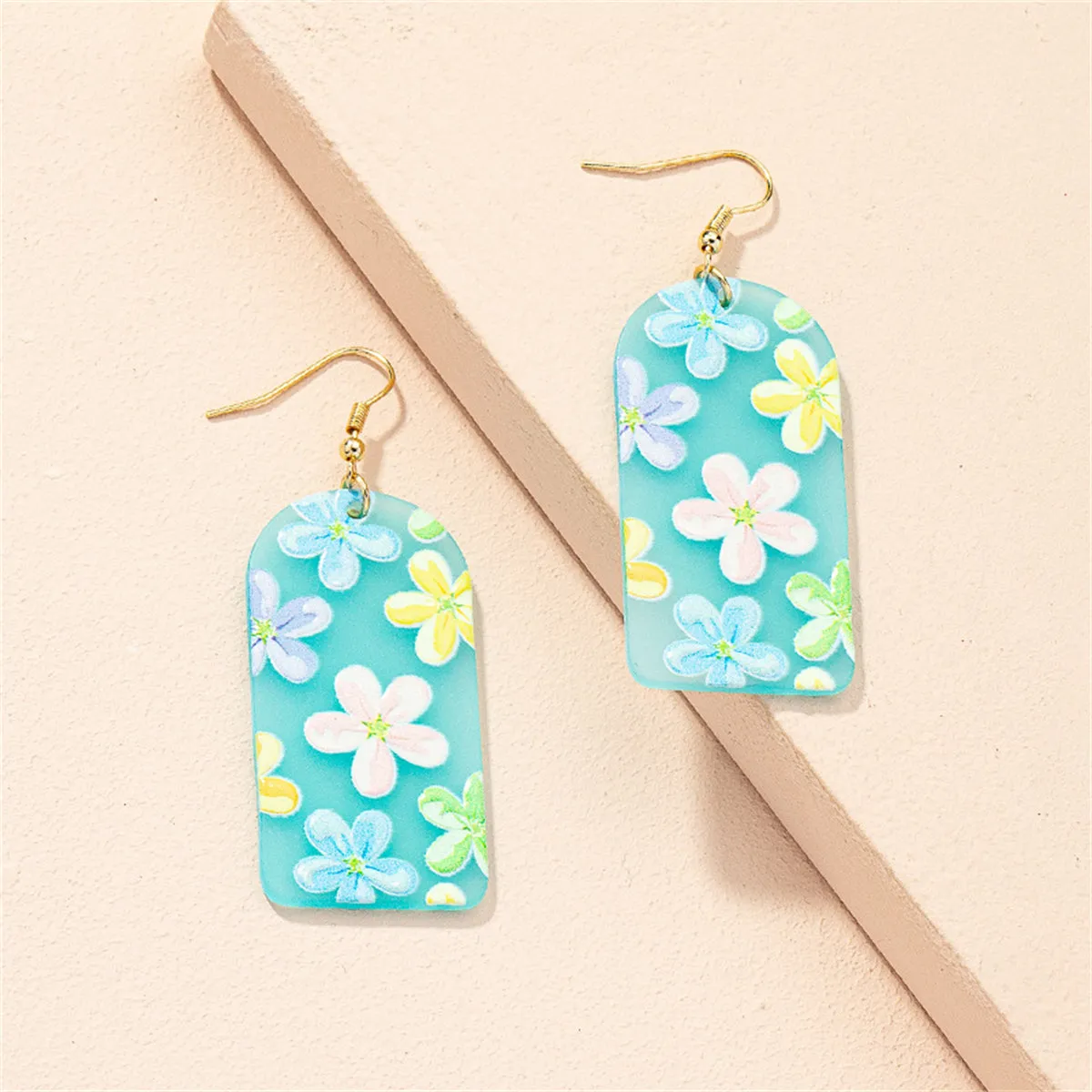 Blue Acrylic & 18K Gold-Plated Floral Drop Earrings