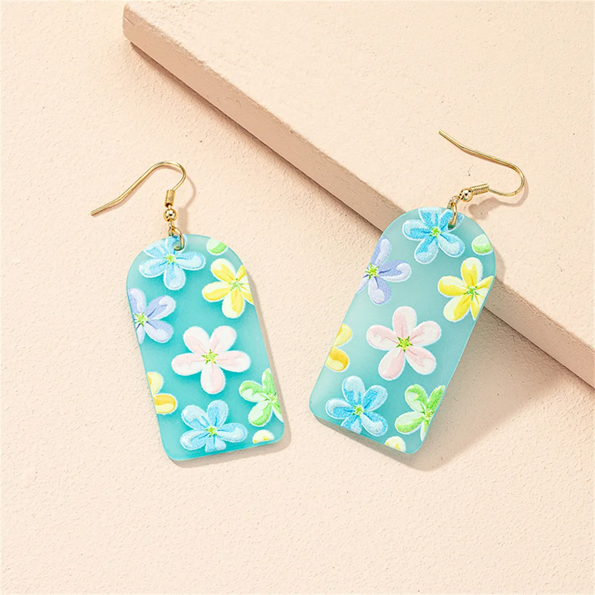 Blue Acrylic & 18K Gold-Plated Floral Drop Earrings