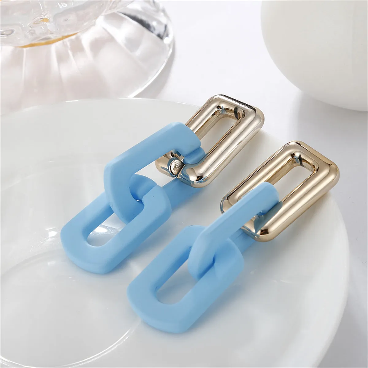 Blue Acrylic & 18K Gold-Plated Link Chain Drop Earrings