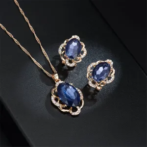 Blue & 18K Rose Gold-Plated Oval Pendant Necklace & Stud Earrings