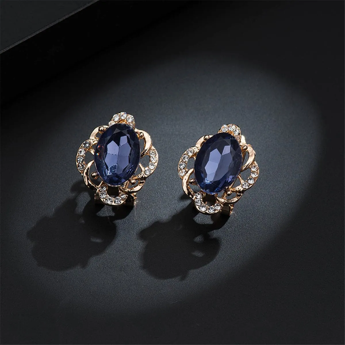 Blue & 18K Rose Gold-Plated Oval Pendant Necklace & Stud Earrings