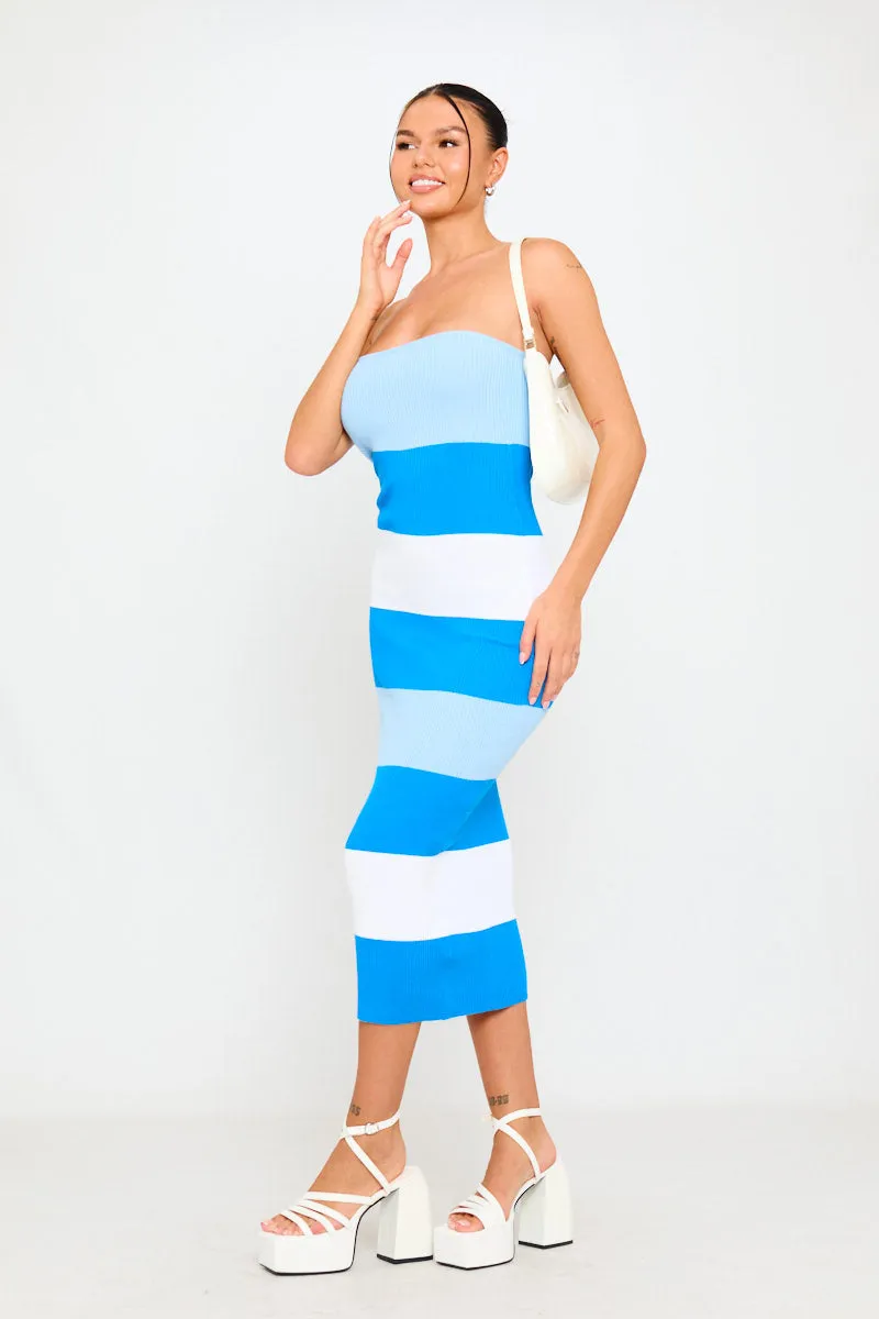 Blue & White Striped Strapless Midi Dress | Fresh & Playful | Summer Chic