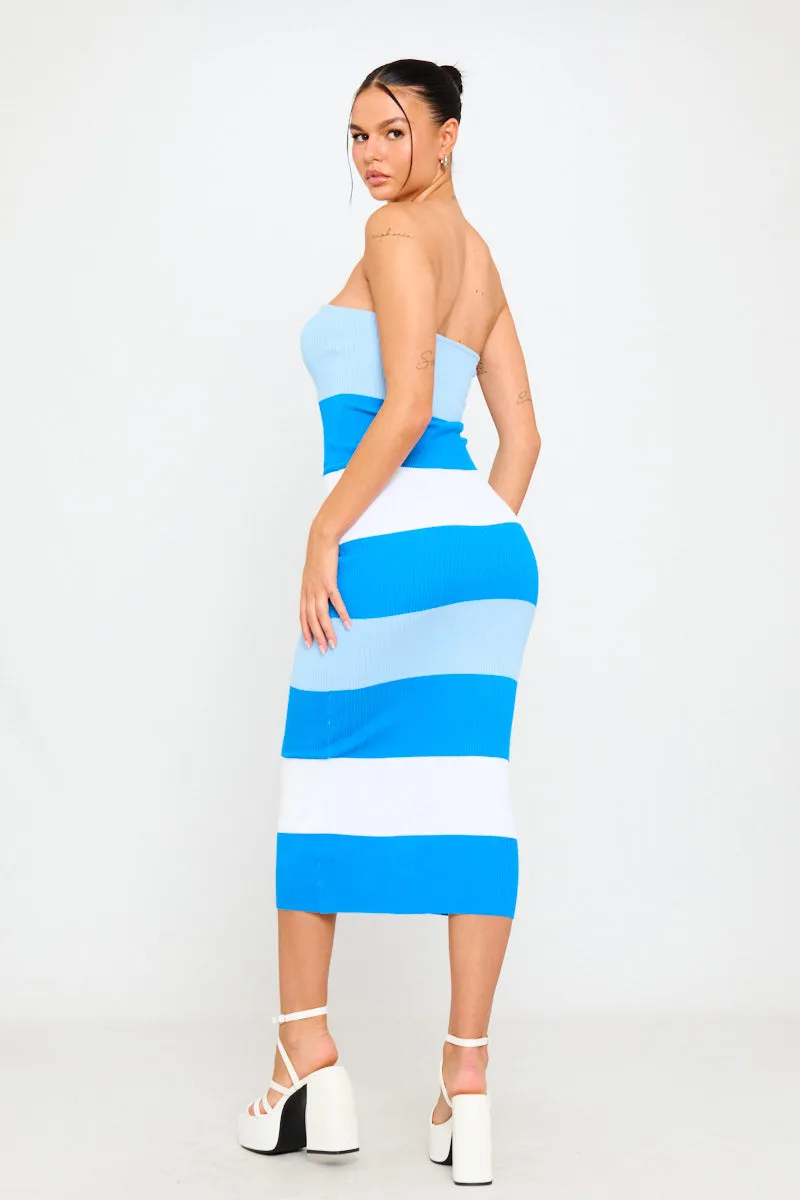 Blue & White Striped Strapless Midi Dress | Fresh & Playful | Summer Chic