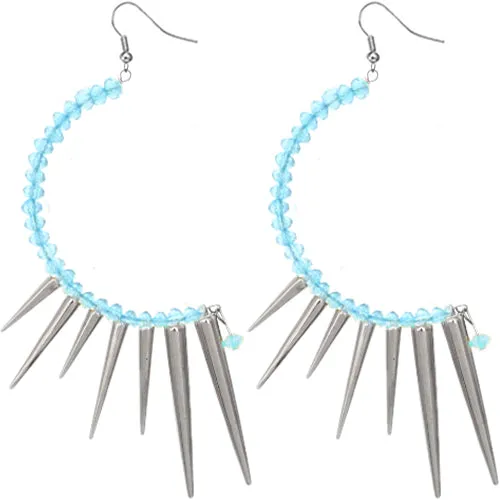 Blue Beaded Curve Spike Earrings