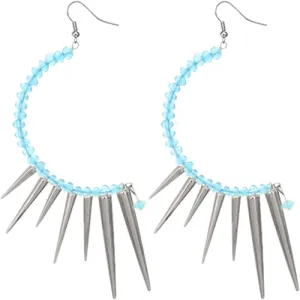 Blue Beaded Curve Spike Earrings