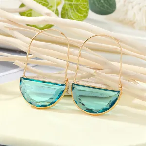 Blue Crystal & 18K Gold-Plated Semicircle Drop Earrings