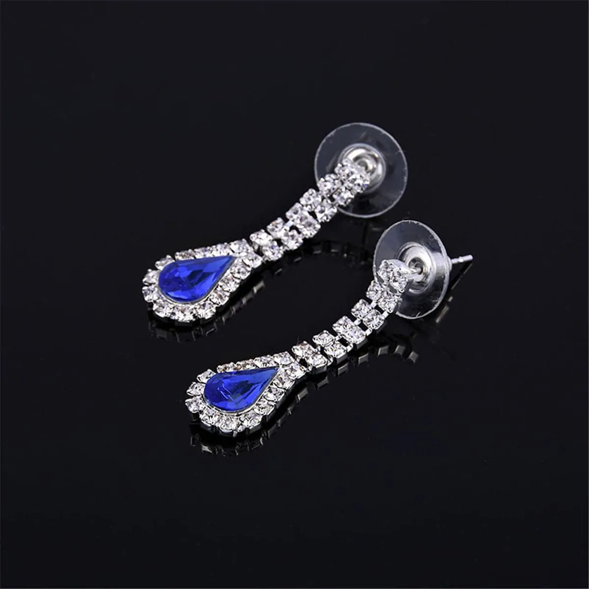 Blue Crystal & Cubic Zirconia Pear Statement Necklace & Drop Earrings