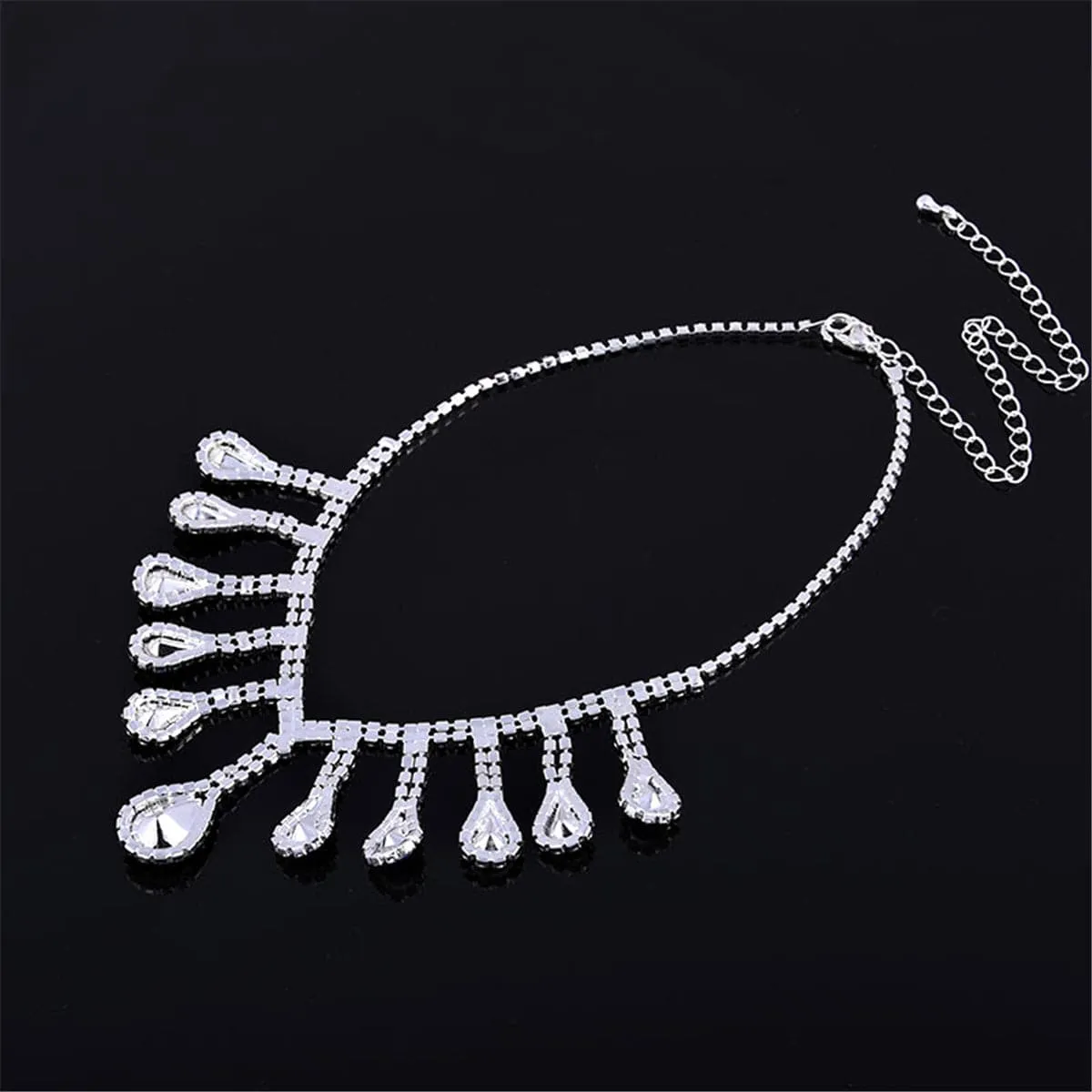 Blue Crystal & Cubic Zirconia Pear Statement Necklace & Drop Earrings