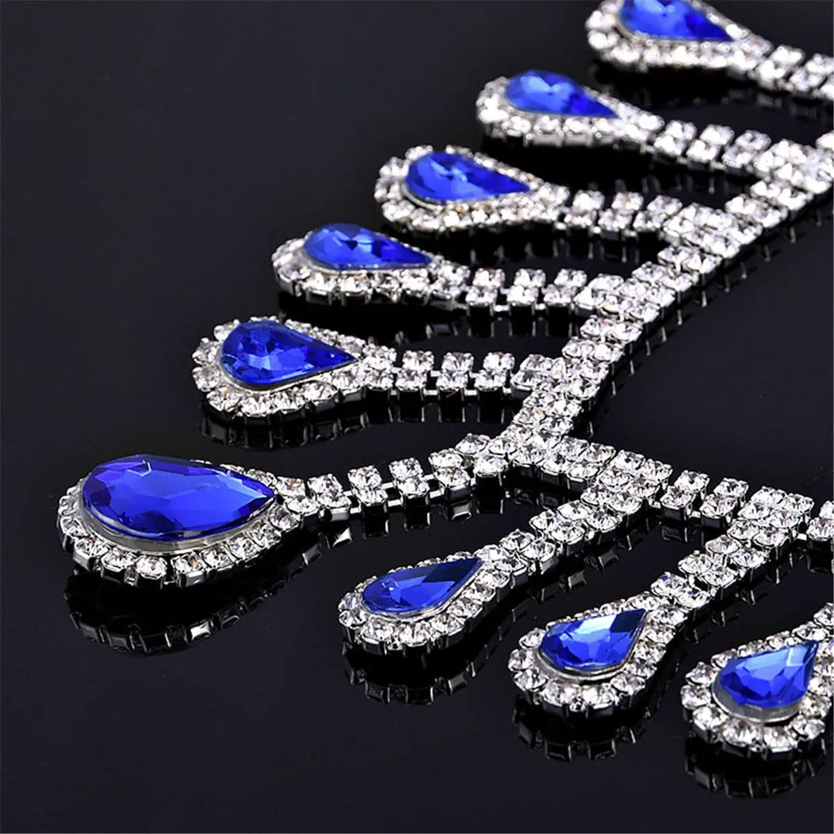 Blue Crystal & Cubic Zirconia Pear Statement Necklace & Drop Earrings