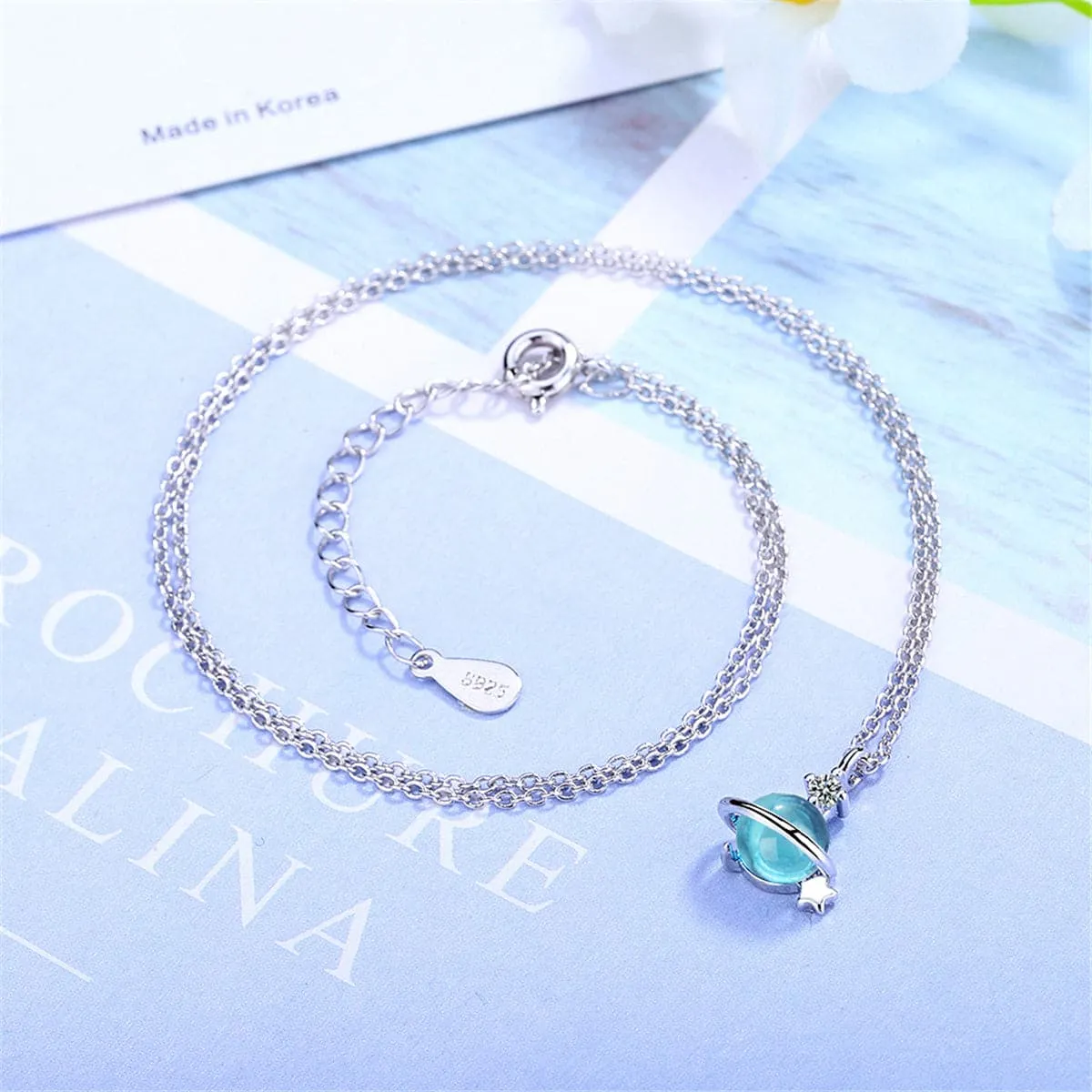 Blue Crystal & Cubic Zirconia Planet Pendant Necklace