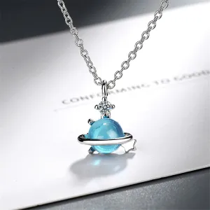 Blue Crystal & Cubic Zirconia Planet Pendant Necklace