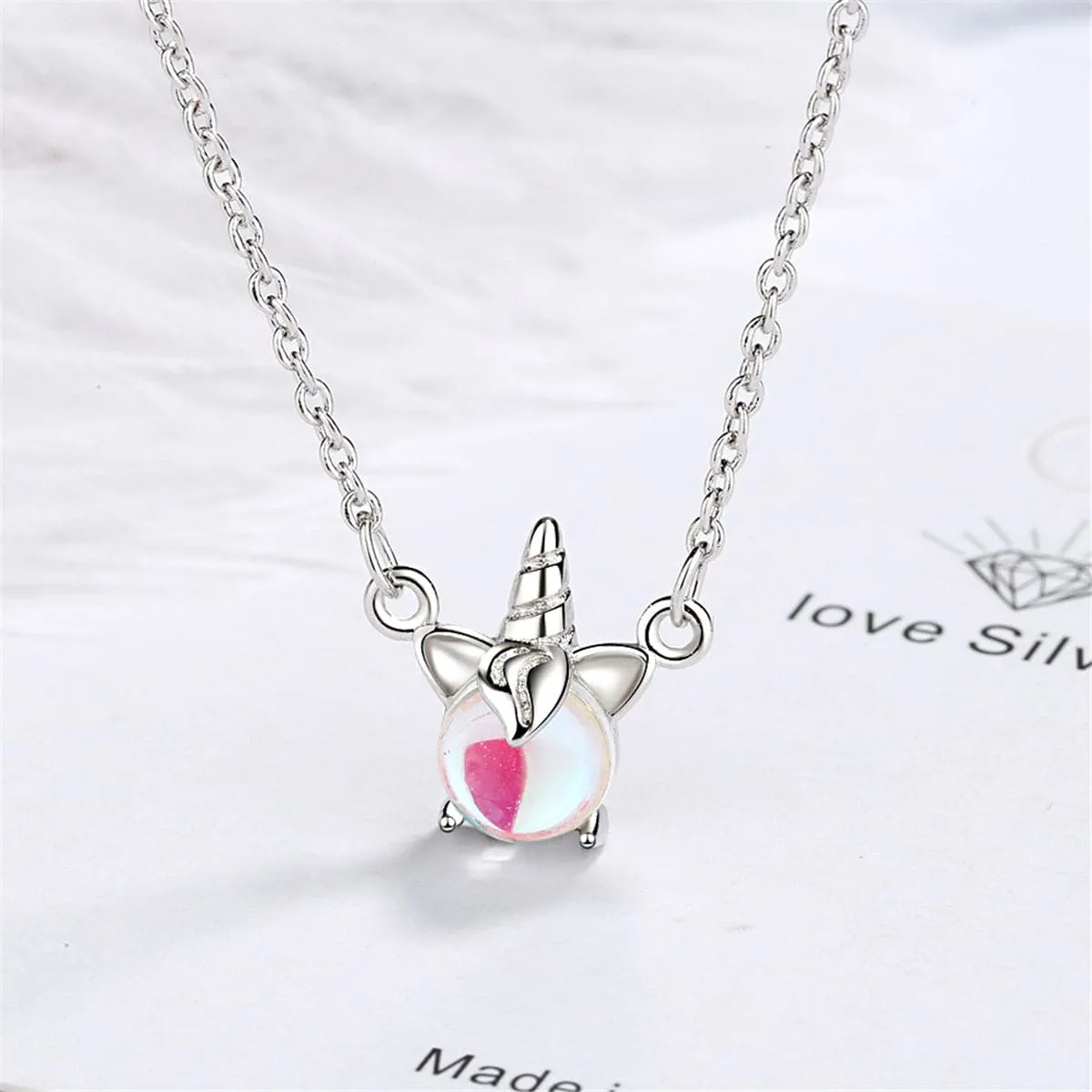 Blue Crystal & Cubic Zirconia Unicorn Pendant Necklace