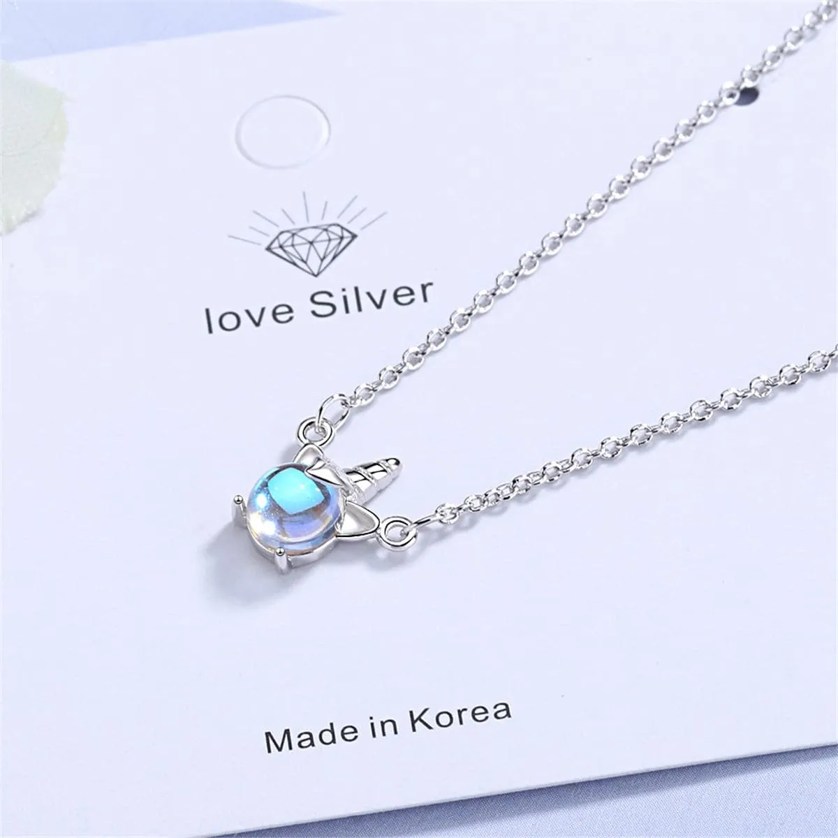 Blue Crystal & Cubic Zirconia Unicorn Pendant Necklace