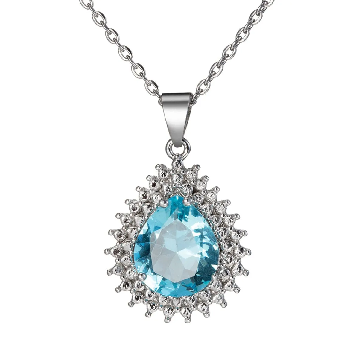 Blue Crystal & Silver-Plated Pear Pendant Necklace