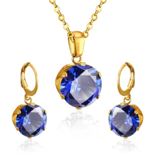 Blue Cubic Zirconia & 18K Gold-Plated Huggie Earrings & Pendant Necklace