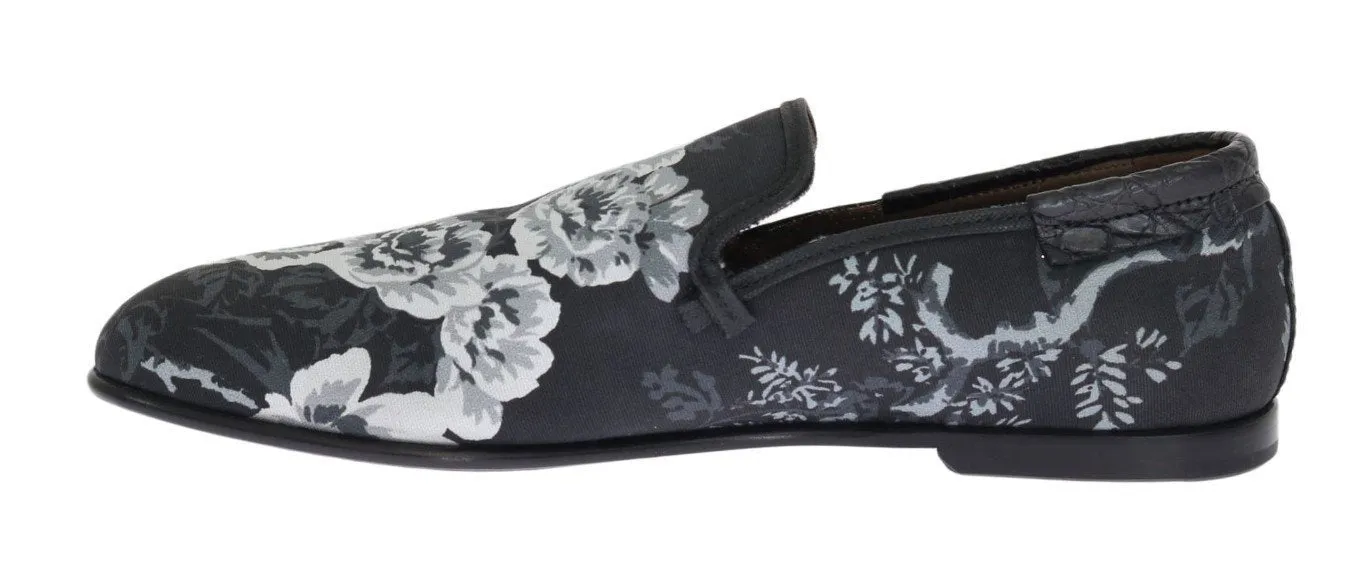 Blue Denim Caiman Roses Print Loafers
