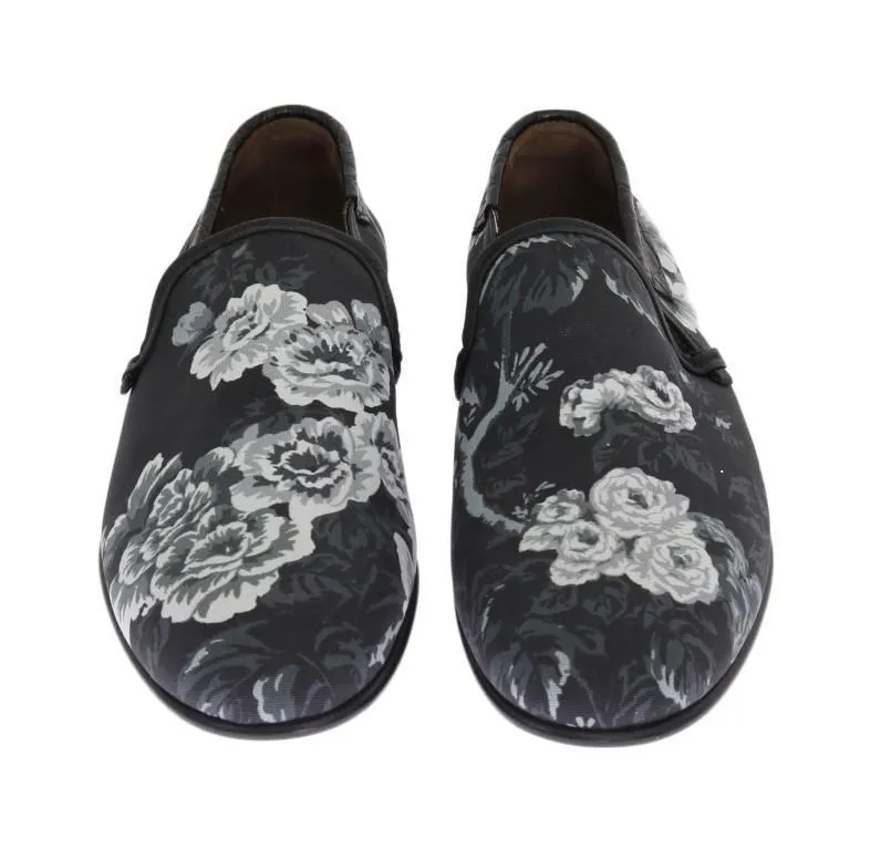 Blue Denim Caiman Roses Print Loafers