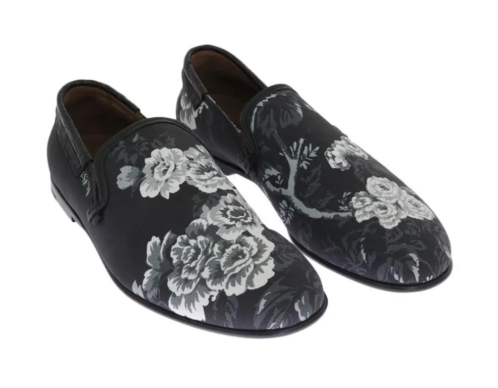 Blue Denim Caiman Roses Print Loafers