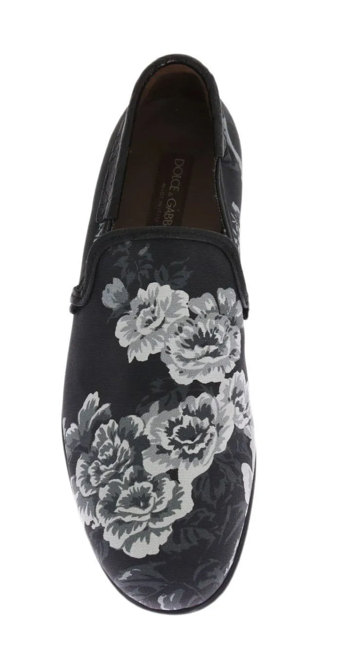 Blue Denim Caiman Roses Print Loafers
