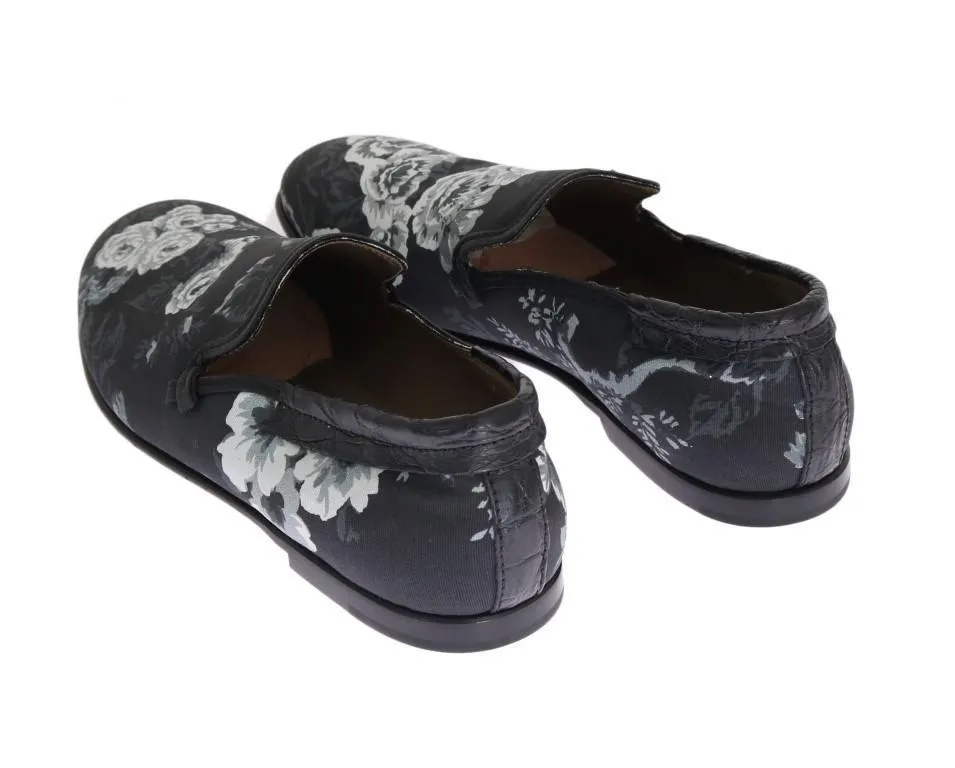 Blue Denim Caiman Roses Print Loafers