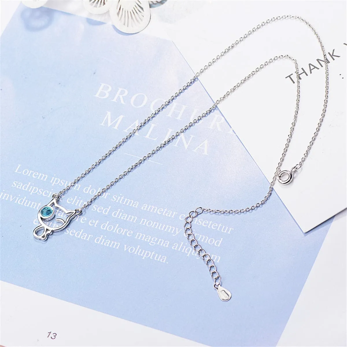 Blue Moonstone & Silver-Plated Cat Pendant Necklace
