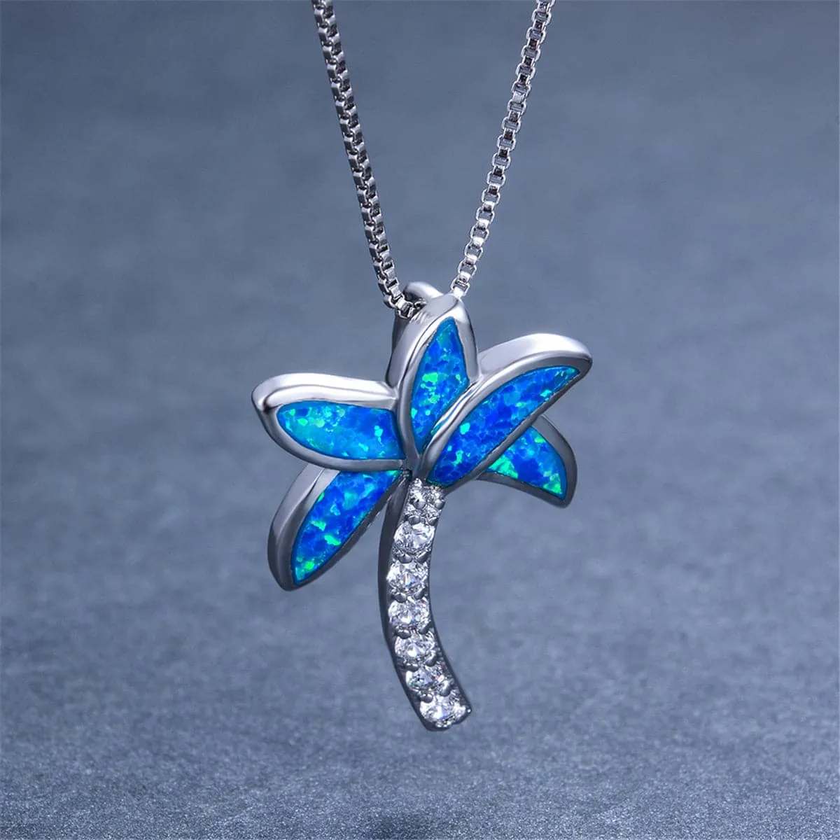 Blue Opal & Cubic Zirconia Palm Tree Pendant Necklace