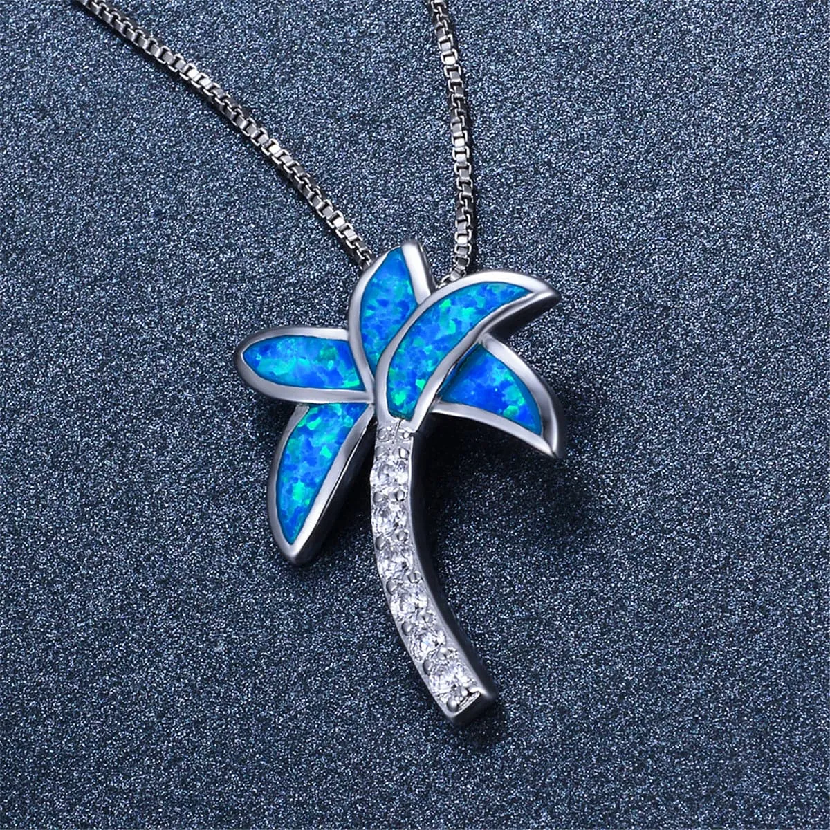 Blue Opal & Cubic Zirconia Palm Tree Pendant Necklace