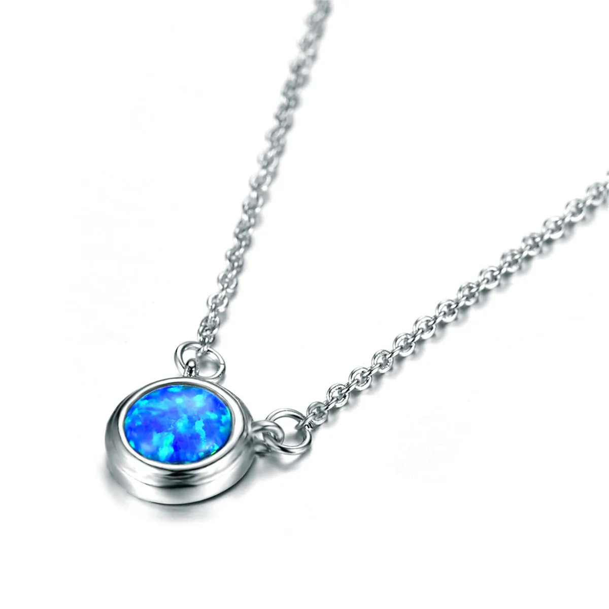 Blue Opal Round Pendant Necklace