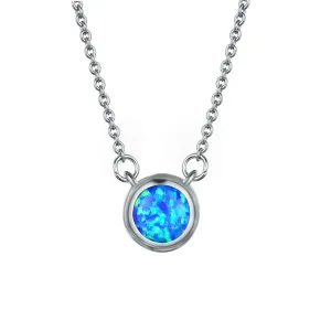 Blue Opal Round Pendant Necklace