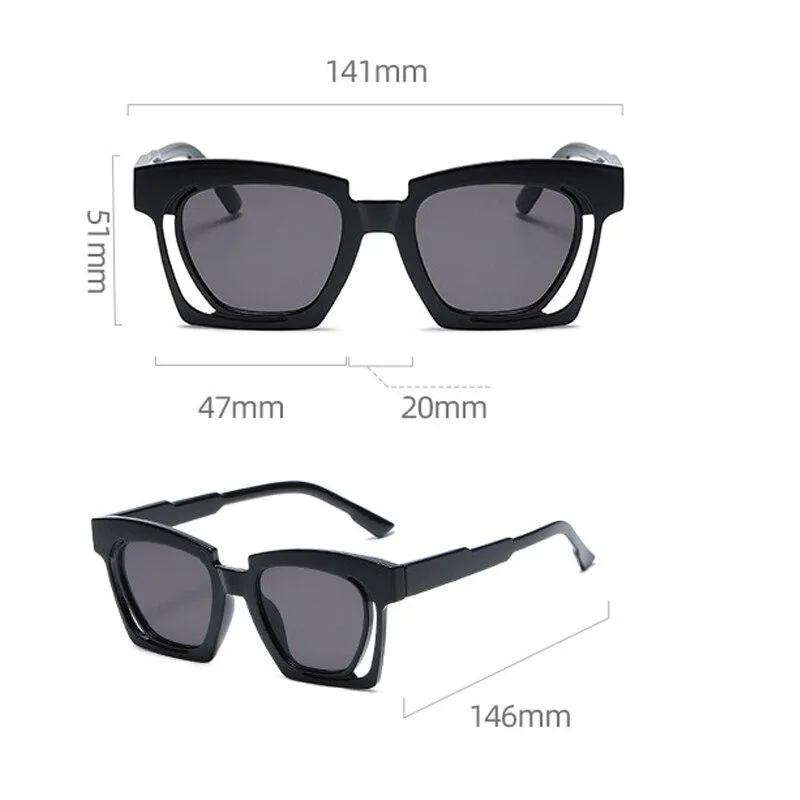 Blue Red Square Sunglasses 2021 Fashion Women's Vintage Shades