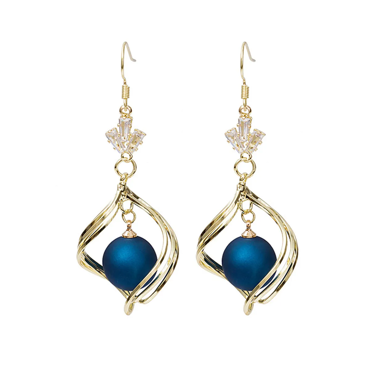 Blue Resin & Clear Crystal 18K Gold-Plated Swirl Drop Earrings