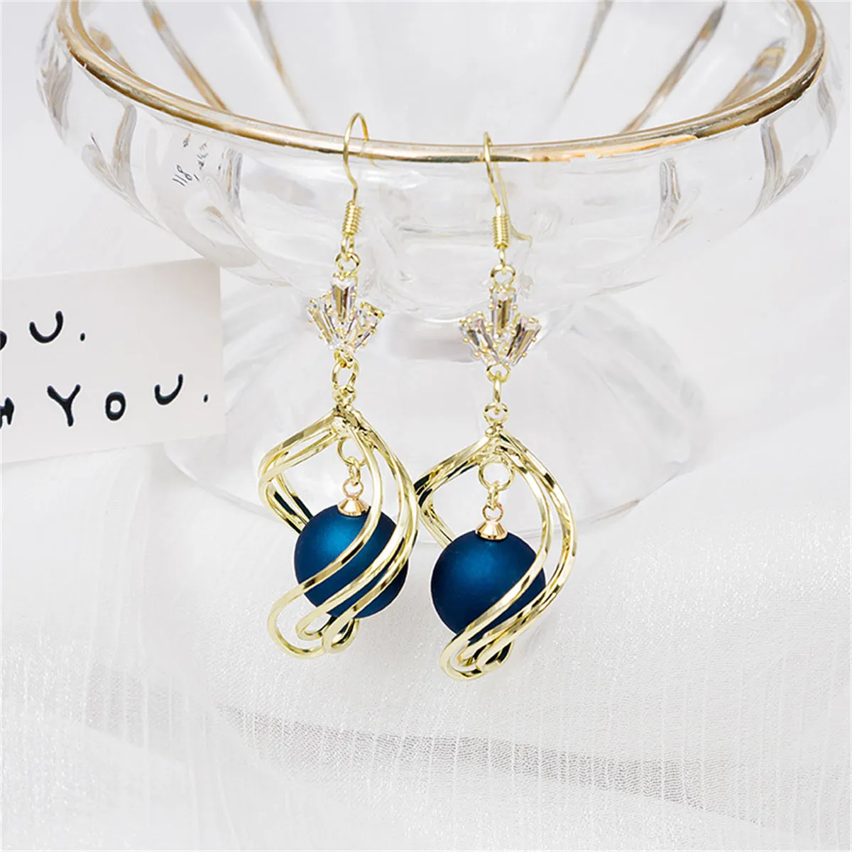 Blue Resin & Clear Crystal 18K Gold-Plated Swirl Drop Earrings