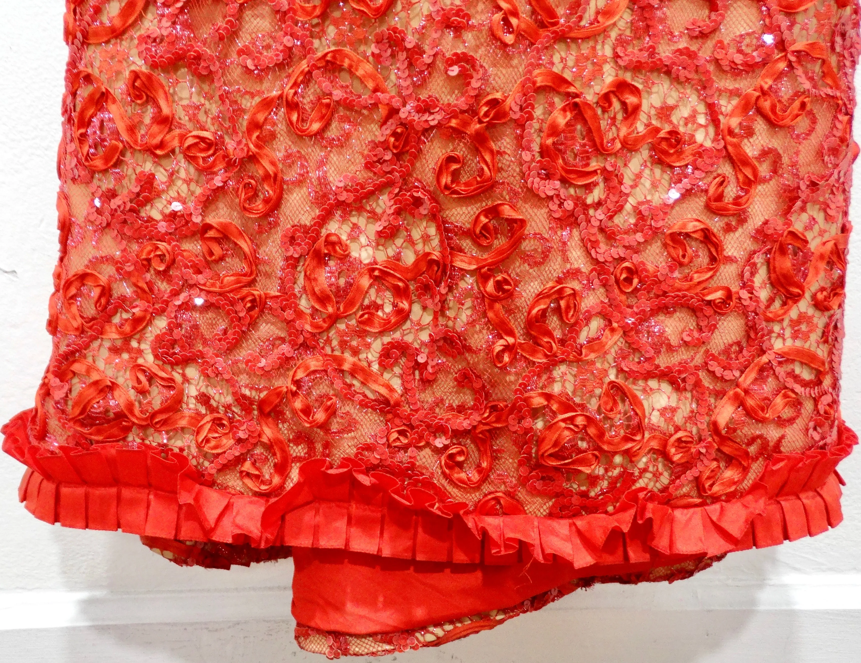 Bob Mackie 1980s Red Beaded Lace Gown