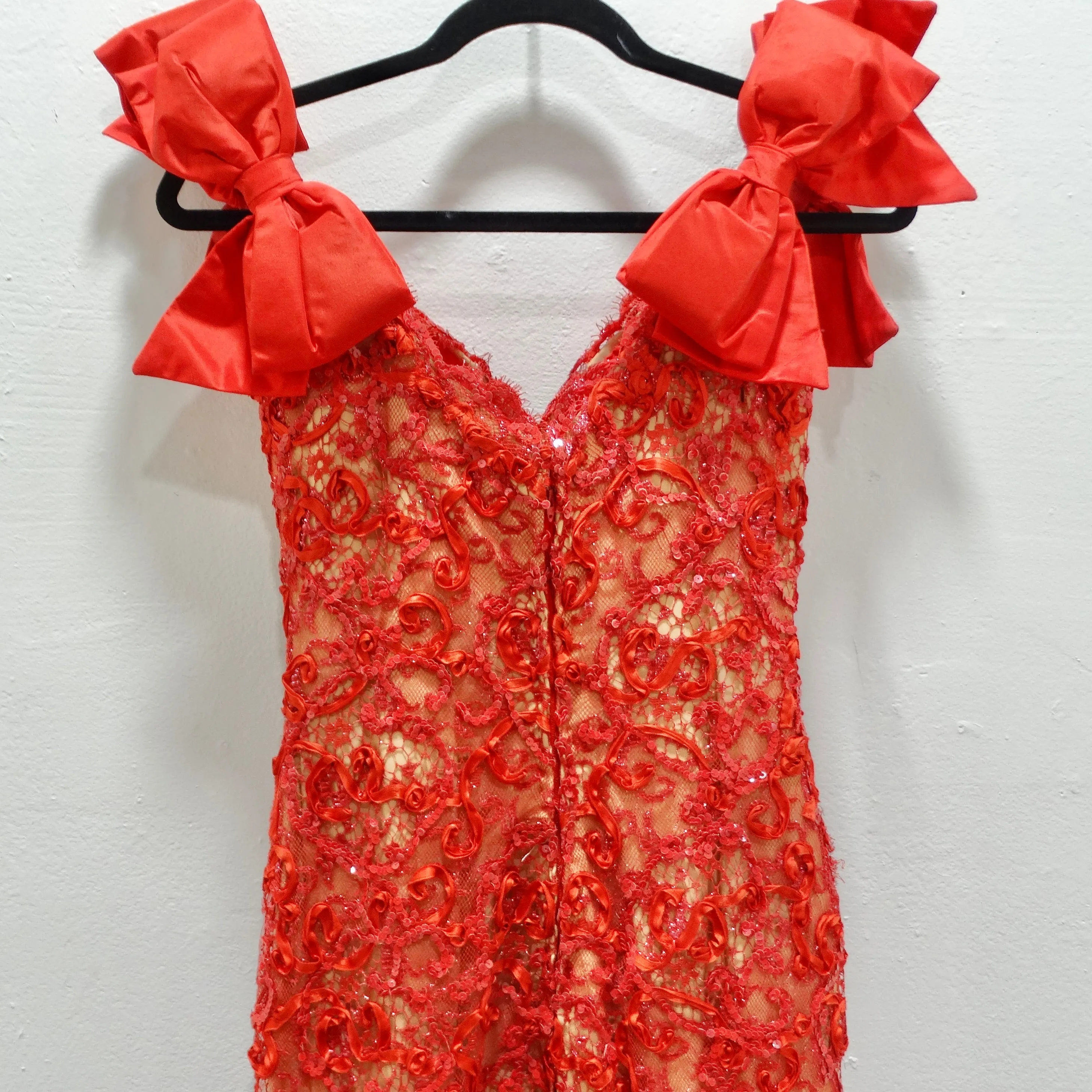 Bob Mackie 1980s Red Beaded Lace Gown