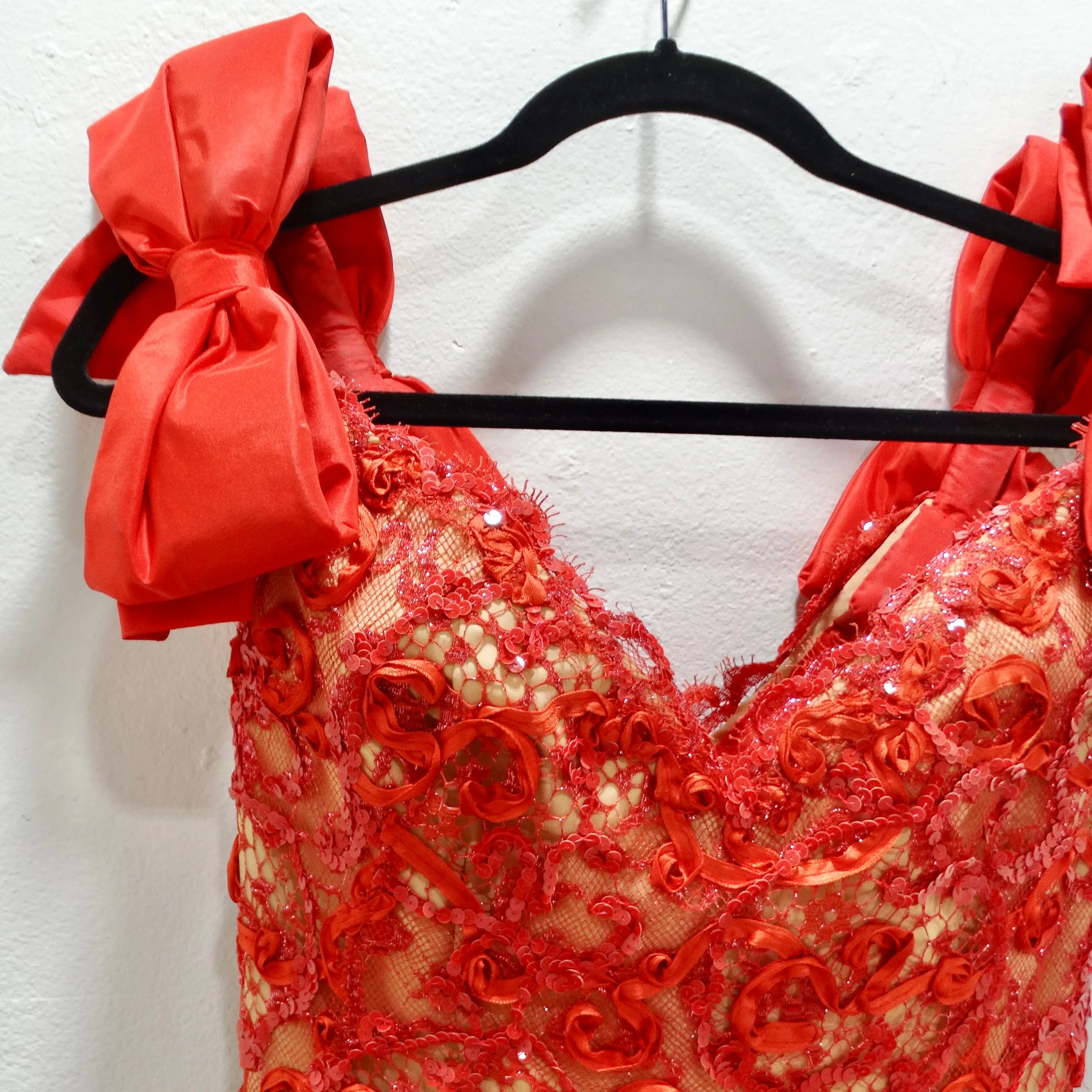 Bob Mackie 1980s Red Beaded Lace Gown