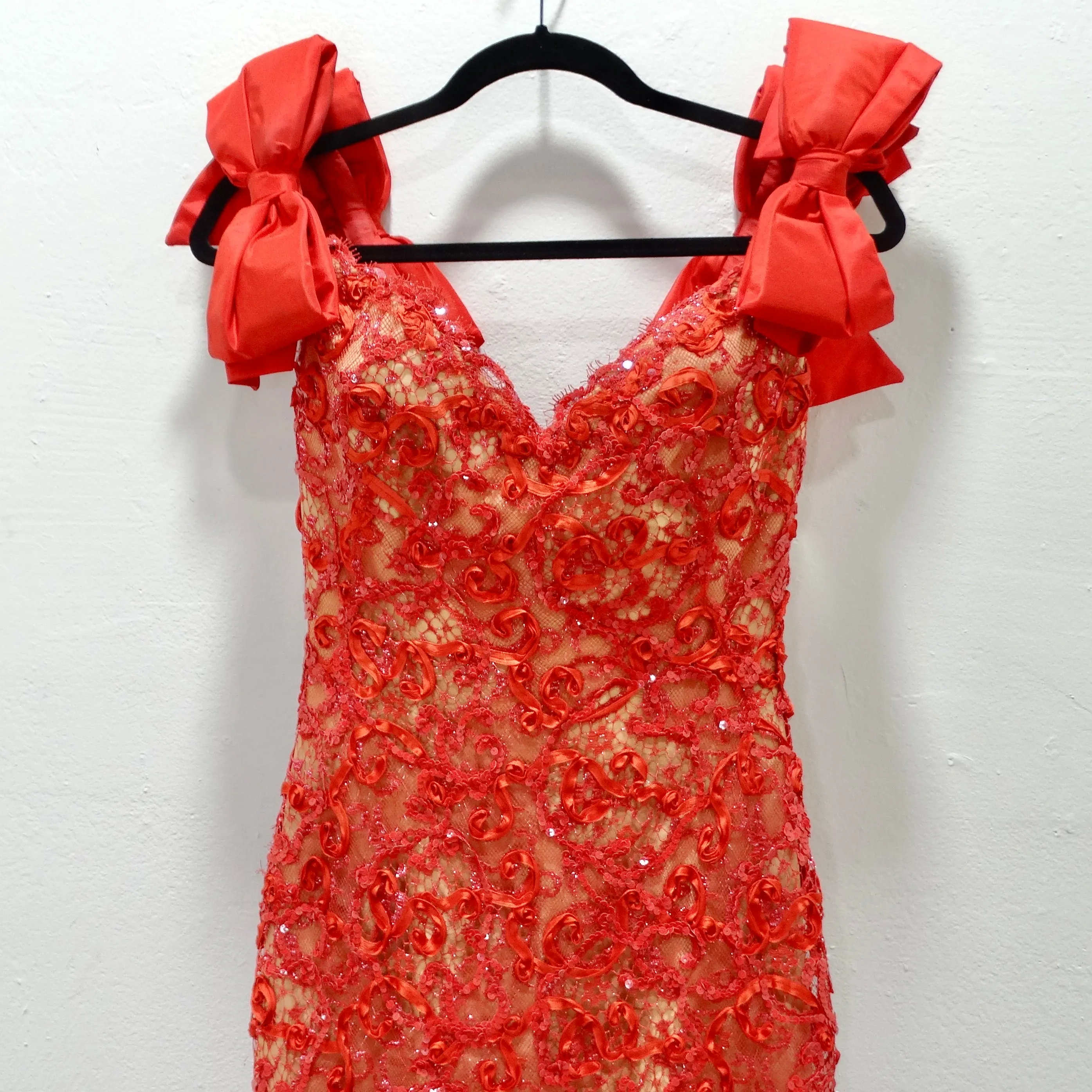 Bob Mackie 1980s Red Beaded Lace Gown