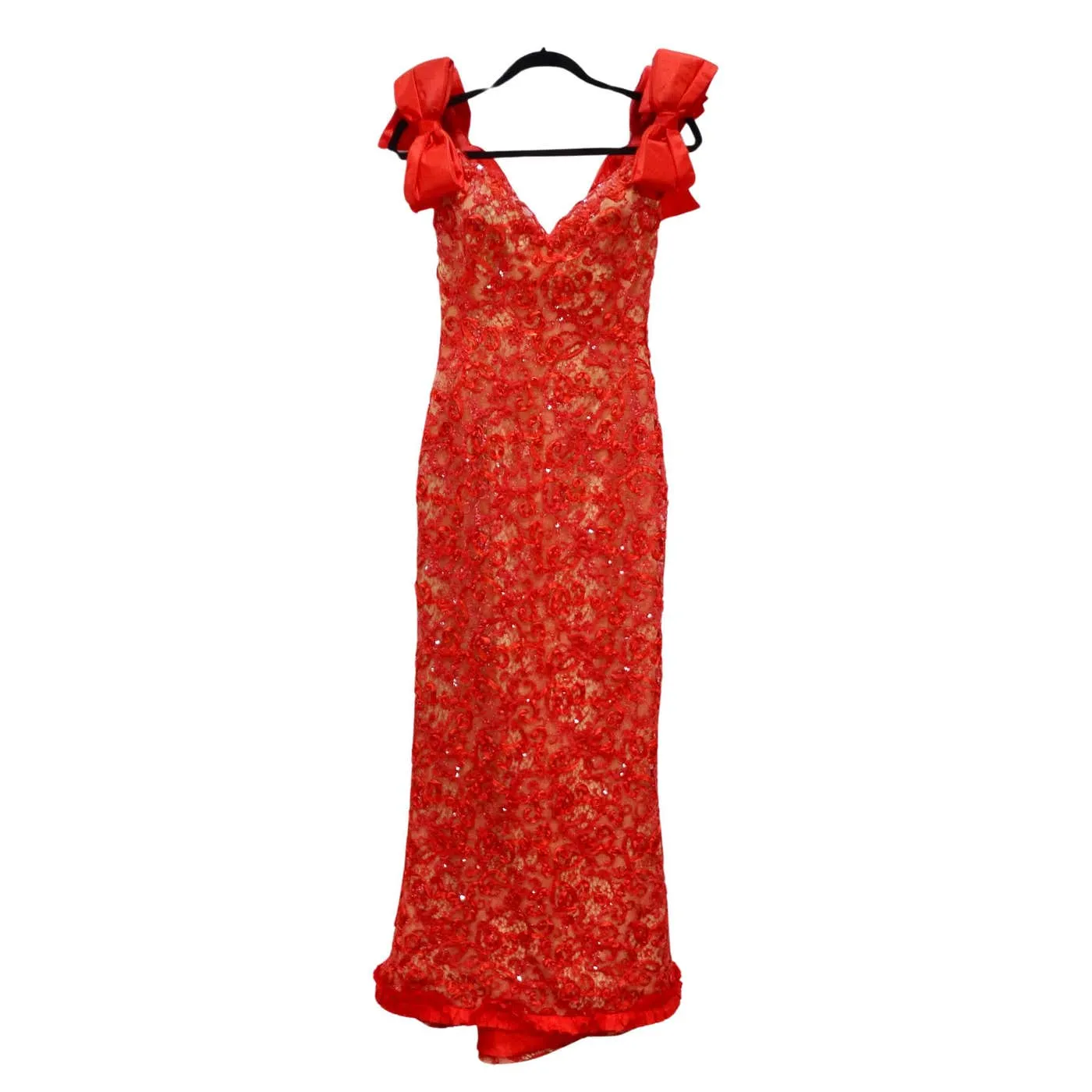 Bob Mackie 1980s Red Beaded Lace Gown